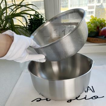 VE 18-10不銹鋼洗米菜漏盆套裝加厚瀝水籃家用廚房和面打蛋盆湯盆