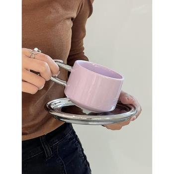小眾設計款ins風撞色咖啡杯碟復古拿鐵杯下午茶馬克杯早餐牛奶杯