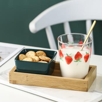 日式泡麥片水杯子草莓玻璃耐熱牛奶杯果汁杯套裝甜品杯燕麥早餐杯