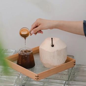日式復古海棠玻璃水果茶具托盤長方形木質家用放茶杯收納擺件ins