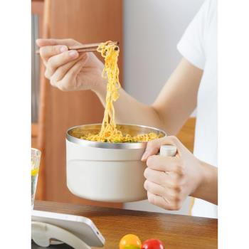 日本不銹鋼碗宿舍用學生餐具純色泡麵碗帶蓋可瀝水保溫飯盒大泡麵