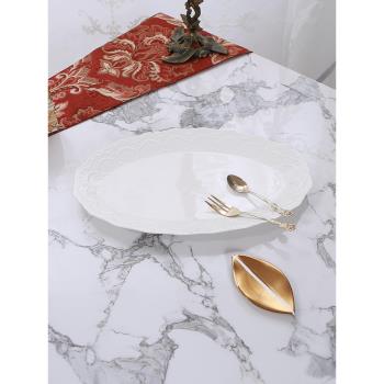 西洋宮廷工藝浮雕釉下彩陶瓷滿花盤9/14英寸大餐盤白色純色盤瑕疵