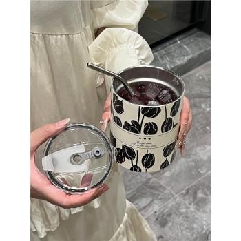 不銹鋼咖啡杯便攜杯子外帶隨行杯水杯高檔精緻保溫杯吸管杯高階感