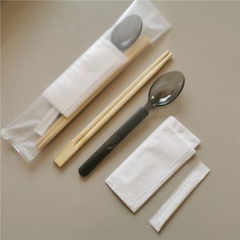 筷子勺子套裝一次性四件套組合外賣打包餐具竹筷勺子牙簽餐巾紙