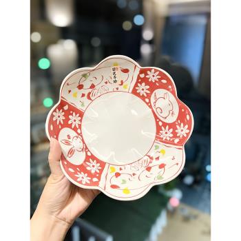 日式櫻花餐盤高級感釉下彩手繪家用高顏值陶瓷壽司盤子長方形菜盤