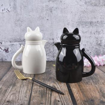 創意卡通立體貓咪造型陶瓷奶罐沙拉醬壺奶杯果汁豆奶盅帶貓臉蓋具