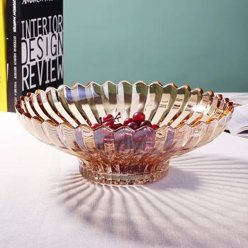 歐式創意輕奢簡約高檔家用水晶玻璃水果盤客廳待客茶幾超大號果盆