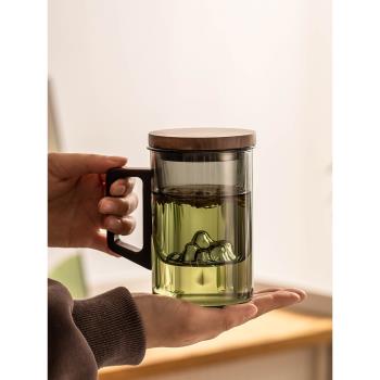 玻璃茶杯家用茶水分離泡茶杯辦公室個人專用男女喝茶杯觀山茶道杯