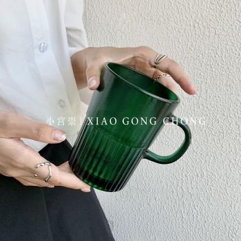 祖母綠中古風玻璃杯小眾ins風咖啡杯飲料杯果汁杯馬克杯冷飲杯子