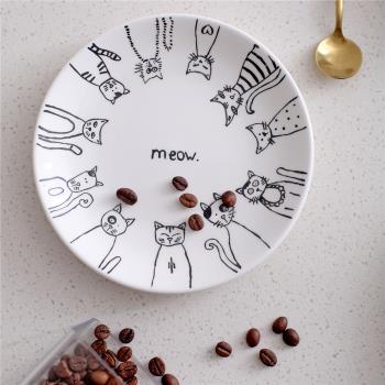 ins北歐式風格可愛貓咪陶瓷盤子 個性簡約菜早餐沙拉餐盤創意餐具