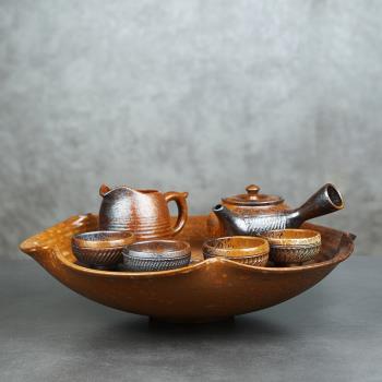 東籬手工日式陶瓷整套功夫茶具仿古粗陶茶具套裝蓮想含茶盤升級版