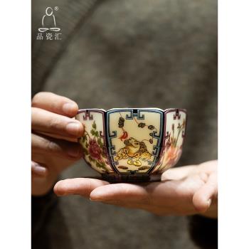 品瓷匯中式復古茶杯德化白瓷六方杯聚財主人品茗單杯茶盞地理標志
