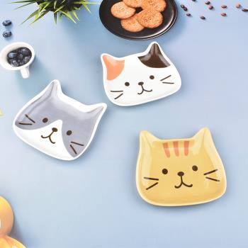 創意日式立體貓咪陶瓷碟卡通可愛兒童蛋糕碟零食碟貓臉點心小碟