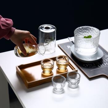 日式白酒酒具套裝溫酒壺整套家用錘紋清酒燙酒壺玻璃分酒壺酒杯