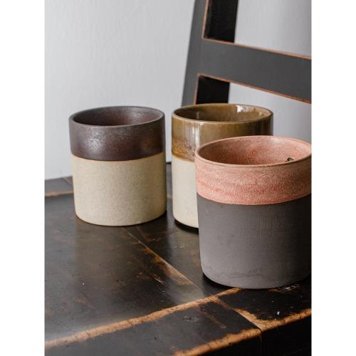 目外新品北歐復古手握咖啡杯無把手窯變陶土高溫創意拼色陶瓷水杯