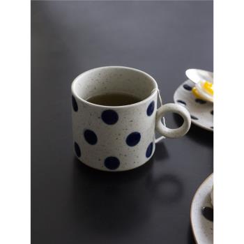 陶瓷馬克杯日式復古波點咖啡杯帶碟辦公室喝水杯子ins高顏值茶杯