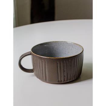 北歐復古陶瓷早餐杯個性創意粗陶土馬克杯子氣質棕色豎條紋咖啡杯
