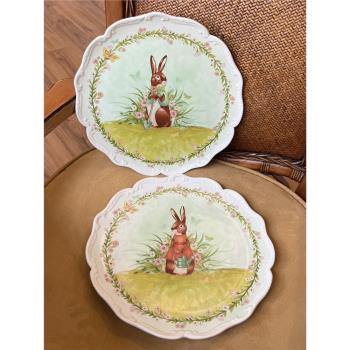 田園風格藝術家插畫陶瓷兔子餐具情侶早餐盤子家居裝飾盤新婚禮物