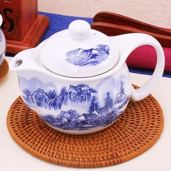 泡茶壺單壺陶瓷家用煮茶器紅茶水壺沖茶具青花瓷小型內丹雙層山水
