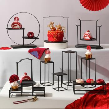 中式甜品臺展示架國風婚慶訂婚蛋糕點心托盤糕點擺臺周歲生日婚禮