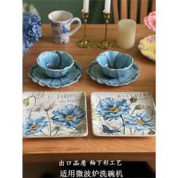 外貿陶瓷歐式田園創意家用西餐盤果盤美式裝飾盤掛盤子花朵碗飯碗