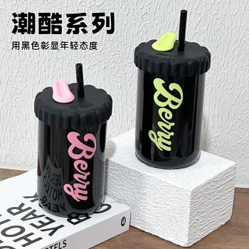玻璃杯水杯女高顏值成人新款2023吸管杯大容量芭比粉杯子學生喝水
