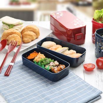日本簡約塑膠微波爐加熱雙層飯盒