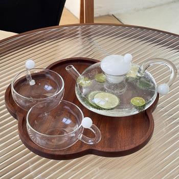 小眾設計款ins風玻璃花茶壺下午茶泡茶套裝水果茶壺耐熱功夫茶壺