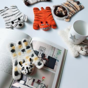 出口日本可愛動物羊毛氈杯墊卡通造型桌面擺件餐墊隔熱墊圣誕禮物