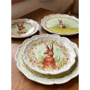 田園風美國藝術家兔子插畫陶瓷餐具家居裝飾盤情侶早餐盤新婚禮物
