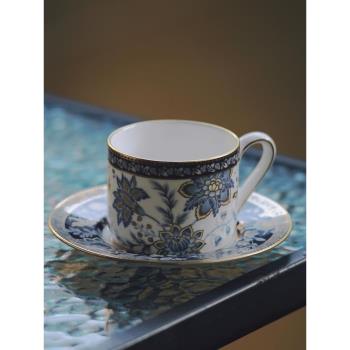 日單尾貨描金花卉高級感骨瓷浮雕咖啡杯歐式下午茶紅茶杯碟中古杯