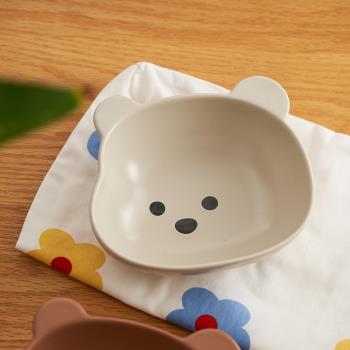 肆月 日式兒童小熊碗家用可愛陶瓷碗小孩吃飯的碗餐具小碗米飯碗
