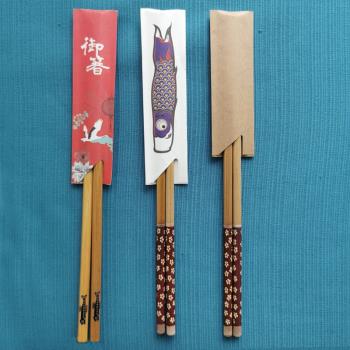 日本料理快餐加厚可重復使用印刷圖案牛皮紙淋膜紙防油紙筷子套