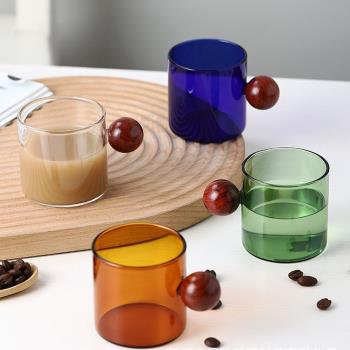 創意復古可愛木球小茶杯 家用耐熱玻璃水杯vintage拿鐵咖啡杯套裝