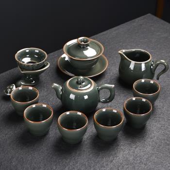 高檔哥窯茶具套裝開片可養陶瓷家用辦公室會客功夫茶壺蓋碗泡茶器