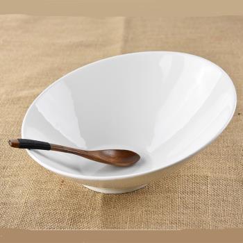 創意純白陶瓷碗火鍋碗蔬菜水果沙拉碗湯碗意面碗西餐碗斜口碗拉面