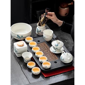 秦藝新款羊脂玉白瓷功夫茶具家用高檔茶壺陶瓷蓋碗茶杯套裝禮盒裝