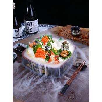 日式三文魚盤子刺身擺盤裝飾高檔冰盤海鮮姿造拼盤刺身盤壽司冰板