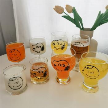 王路飛の史努比布朗可愛時尚韓式ins玻璃水杯果汁杯啤酒杯牛奶杯