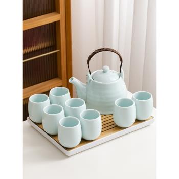青瓷提梁壺茶具套裝陶瓷家辦公室用簡約大號茶壺茶杯功夫茶具整套