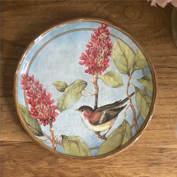 愛琴海外貿出口歐式美式田園花鳥家創意陶瓷西餐盤早餐方盤裝飾盤
