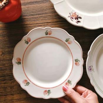 雜置社美式復古vintage玫瑰繡球植物圖案陶瓷餐盤/婚慶擺盤甜品碟