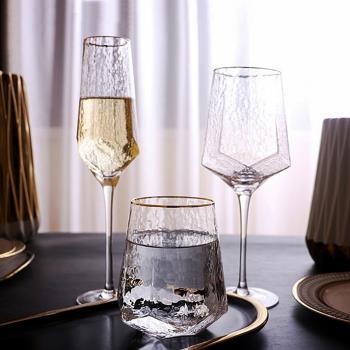 金邊鉆石形紅酒杯香檳杯無鉛水晶玻璃水杯歐式復古高腳杯葡萄酒杯