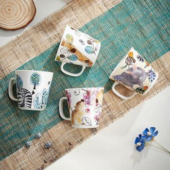 日本進口美濃燒和藍陶瓷馬克杯卡通日式水杯辦公室咖啡杯高檔禮物