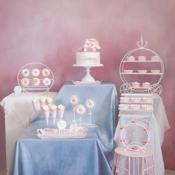 歐式白色甜品臺擺件婚禮裝飾甜甜圈展示架蛋糕盤兒童可愛生日擺臺