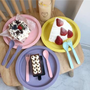 韓國ins馬卡龍色餐盤沙拉盤子勺子創意可愛少女心蛋糕甜品點心盤