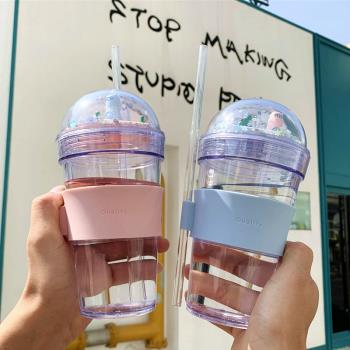 艾可思創意羊駝吸管杯微景觀塑料杯閃粉可愛卡通女學生精美禮品杯