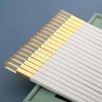 白色筷子輕奢琥珀金福2022家用高檔新款網紅合金筷子耐高溫24厘米