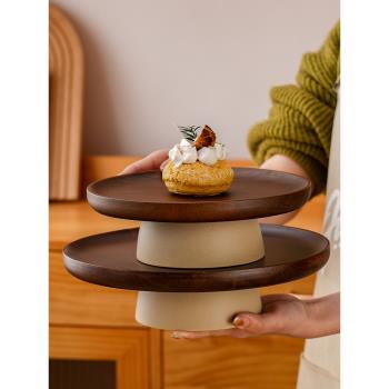 ins風復古相思木蛋糕托盤家用客廳點心盤甜品臺展示木質高腳果盤