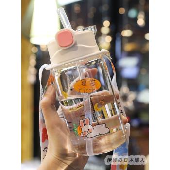 日本代購水杯女生高顏值玻璃杯耐高溫刻度吸管杯辦公室ins風杯子